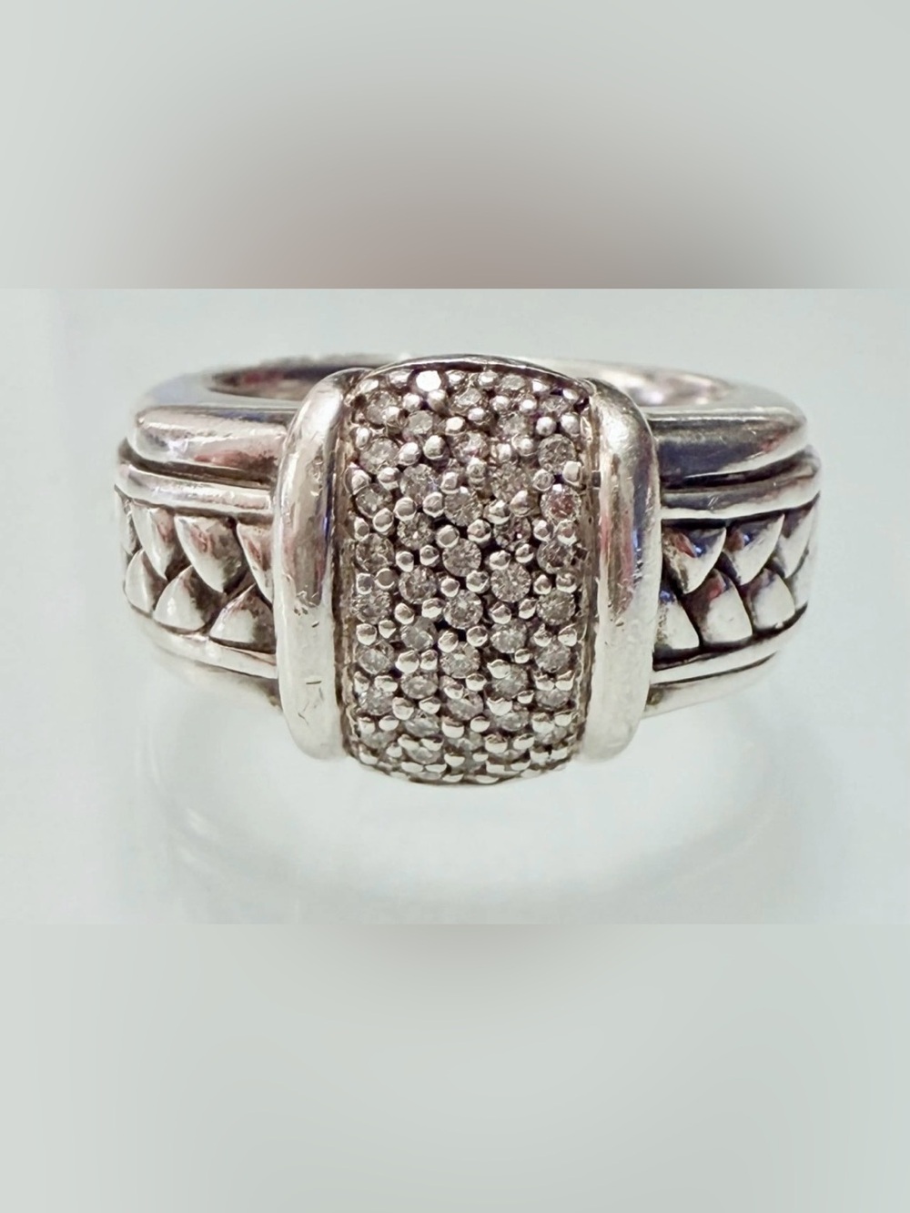 Scott Kay equestrian style Sterling Silver Diamond size 8 ring